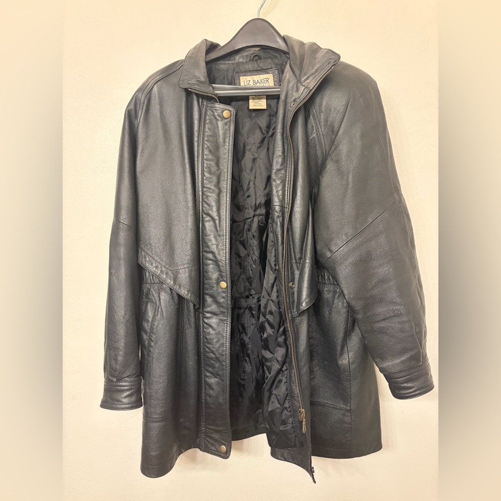 Liz Baker Women’s Heavy Black Leather Jacket Large Petite
